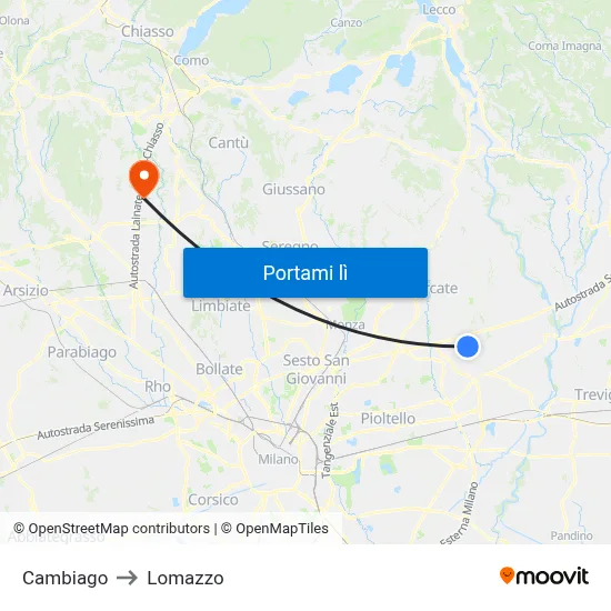 Cambiago to Lomazzo map