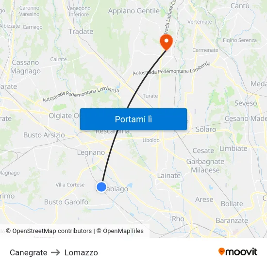 Canegrate to Lomazzo map