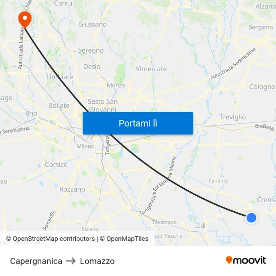 Capergnanica to Lomazzo map