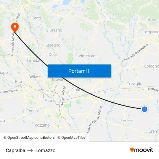 Capralba to Lomazzo map