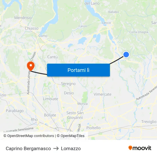 Caprino Bergamasco to Lomazzo map