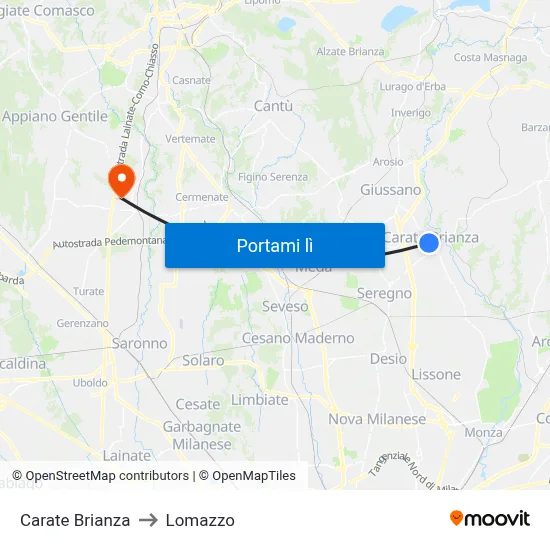 Carate Brianza to Lomazzo map