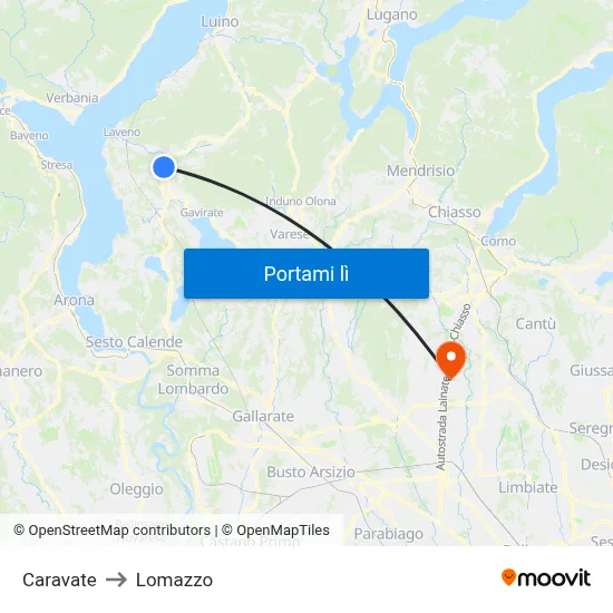 Caravate to Lomazzo map