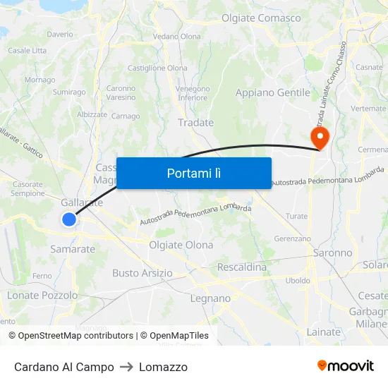 Cardano Al Campo to Lomazzo map