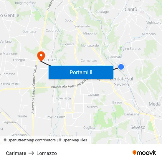Carimate to Lomazzo map