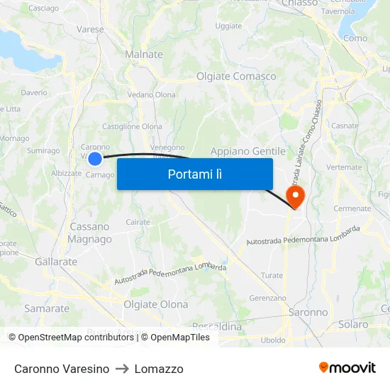 Caronno Varesino to Lomazzo map