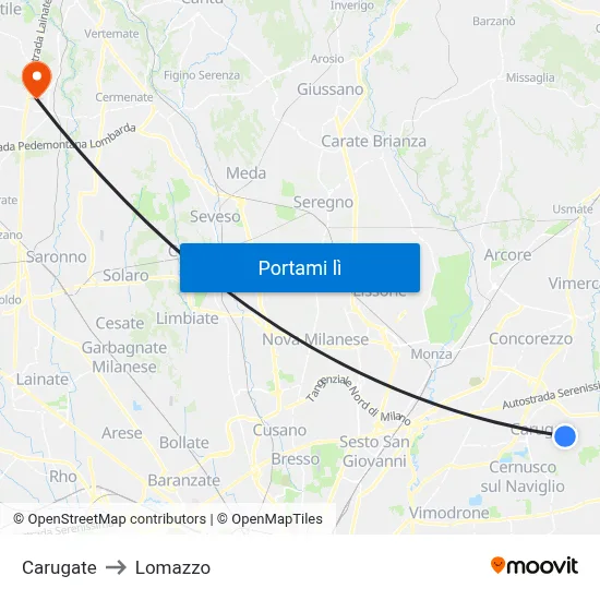 Carugate to Lomazzo map