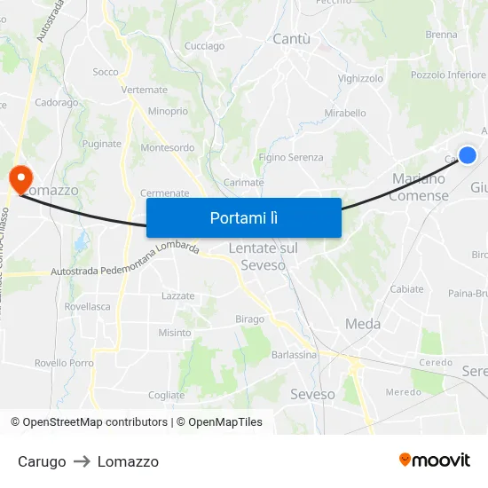 Carugo to Lomazzo map