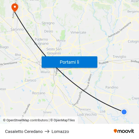 Casaletto Ceredano to Lomazzo map