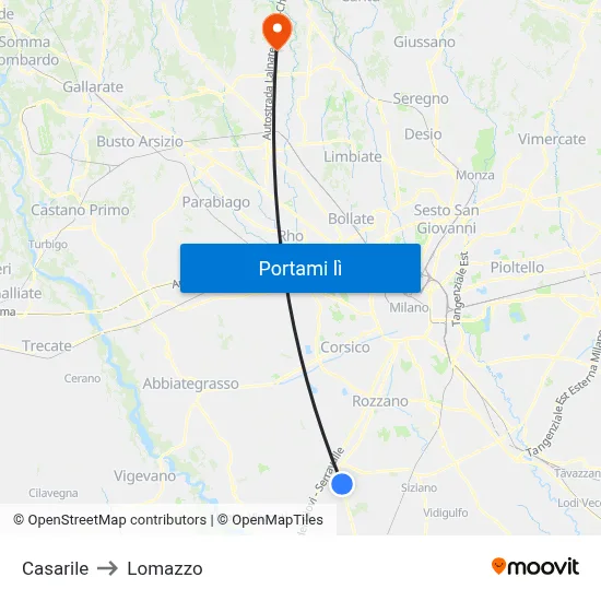 Casarile to Lomazzo map