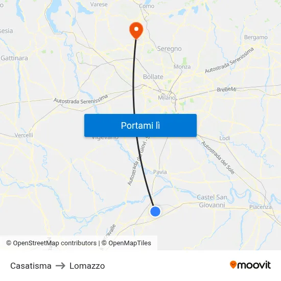 Casatisma to Lomazzo map