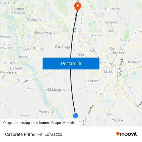 Casorate Primo to Lomazzo map