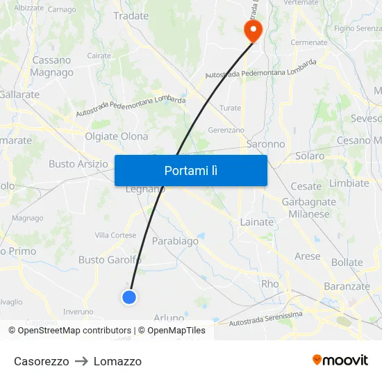 Casorezzo to Lomazzo map
