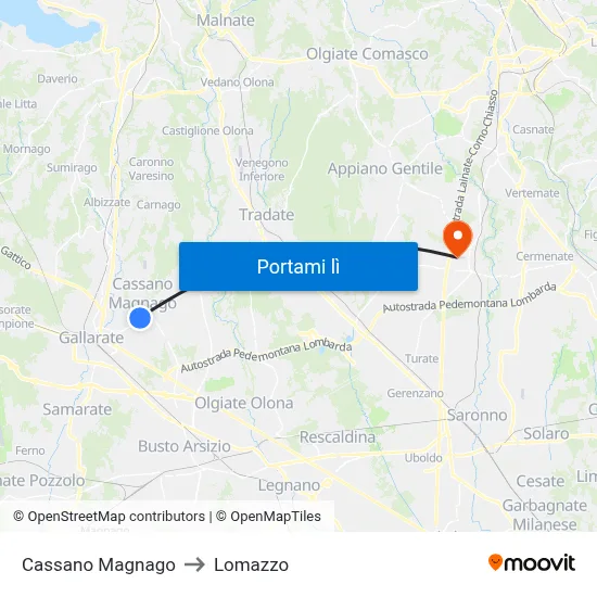 Cassano Magnago to Lomazzo map