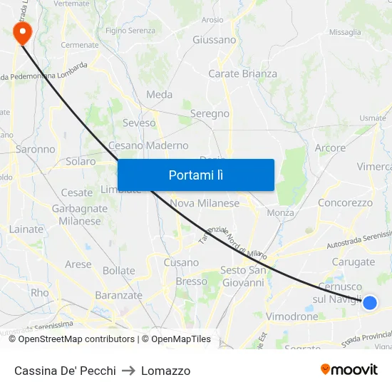 Cassina De' Pecchi to Lomazzo map