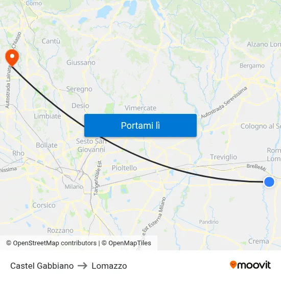 Castel Gabbiano to Lomazzo map