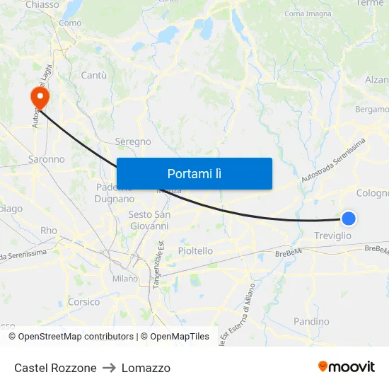 Castel Rozzone to Lomazzo map