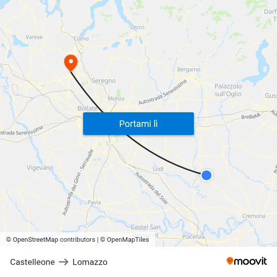 Castelleone to Lomazzo map