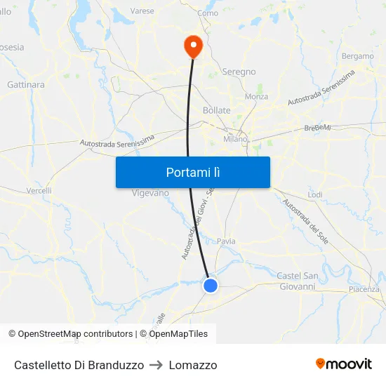 Castelletto Di Branduzzo to Lomazzo map