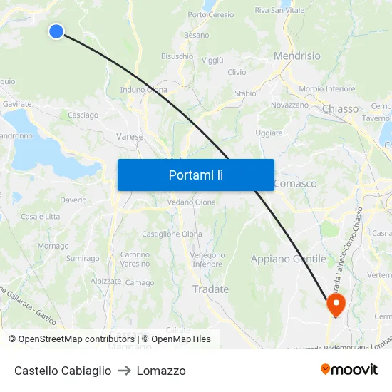 Castello Cabiaglio to Lomazzo map