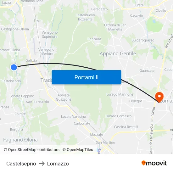 Castelseprio to Lomazzo map