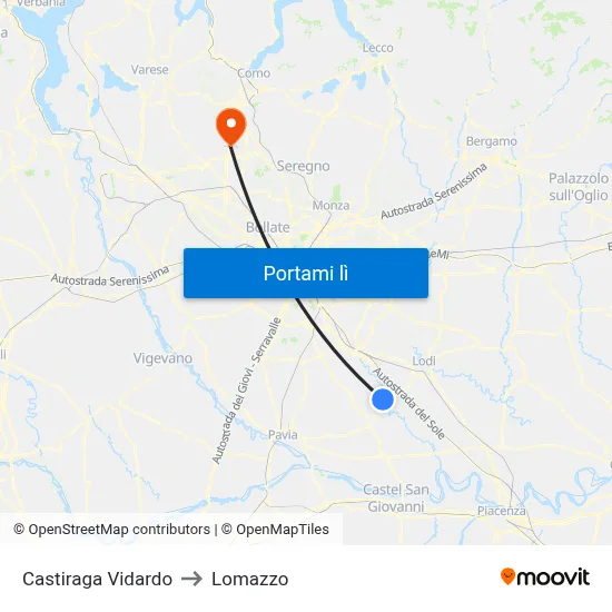 Castiraga Vidardo to Lomazzo map