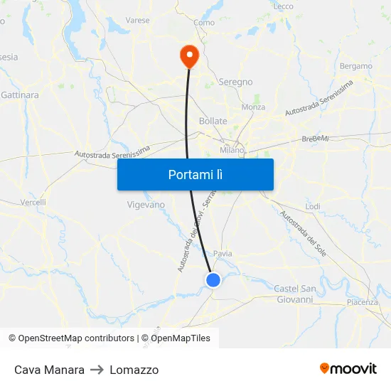 Cava Manara to Lomazzo map