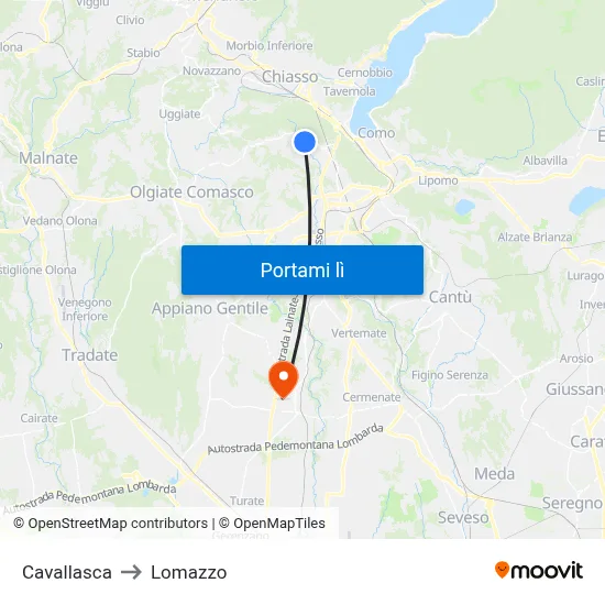 Cavallasca to Lomazzo map
