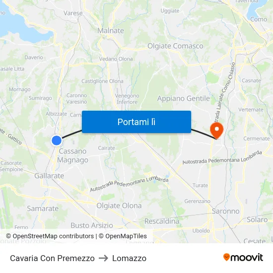 Cavaria Con Premezzo to Lomazzo map