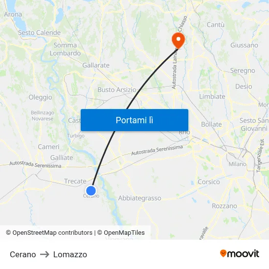 Cerano to Lomazzo map