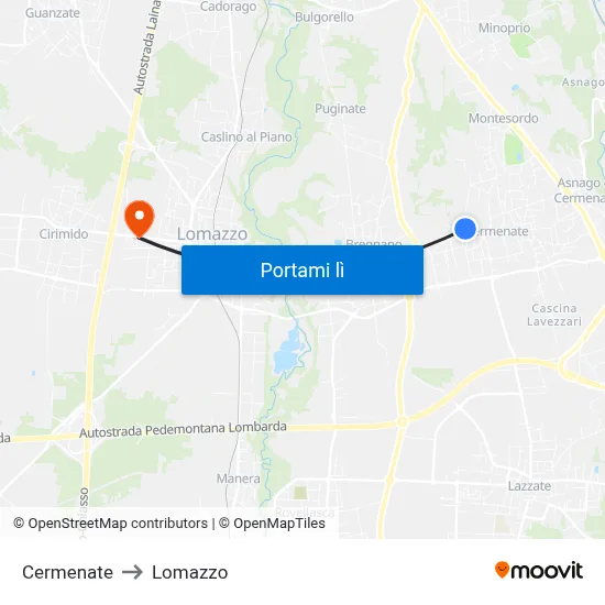 Cermenate to Lomazzo map