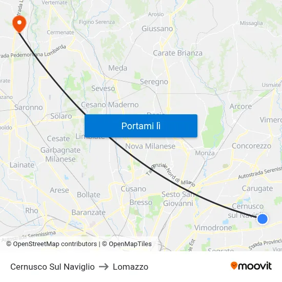 Cernusco Sul Naviglio to Lomazzo map