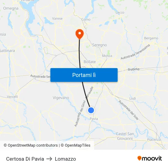 Certosa Di Pavia to Lomazzo map