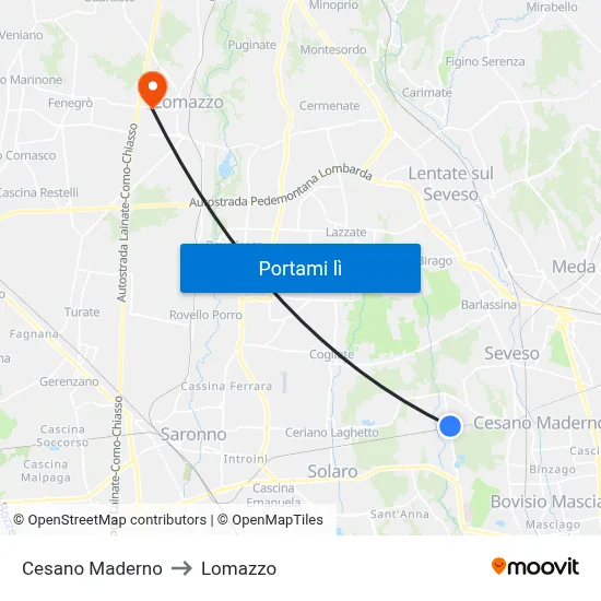 Cesano Maderno to Lomazzo map