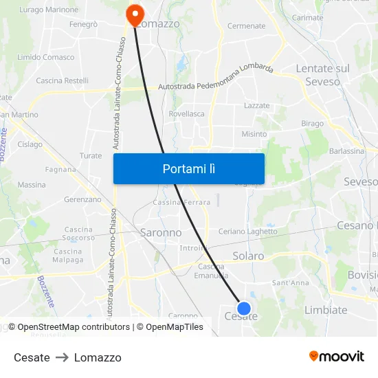 Cesate to Lomazzo map
