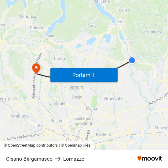 Cisano Bergamasco to Lomazzo map