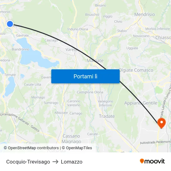 Cocquio-Trevisago to Lomazzo map