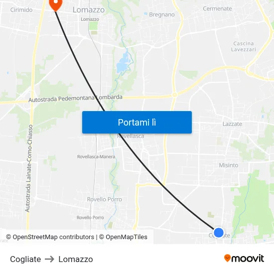 Cogliate to Lomazzo map