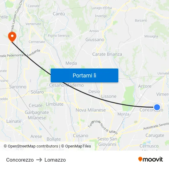 Concorezzo to Lomazzo map