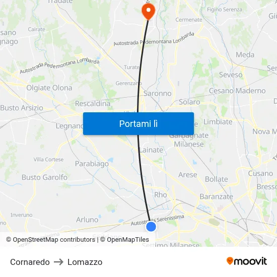 Cornaredo to Lomazzo map