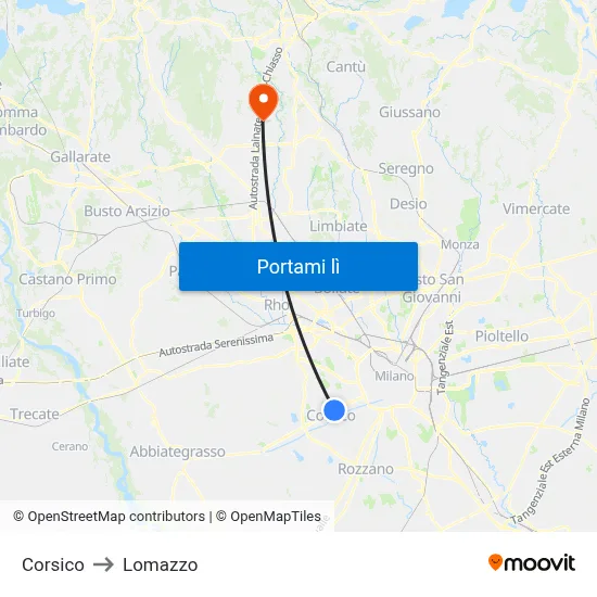 Corsico to Lomazzo map