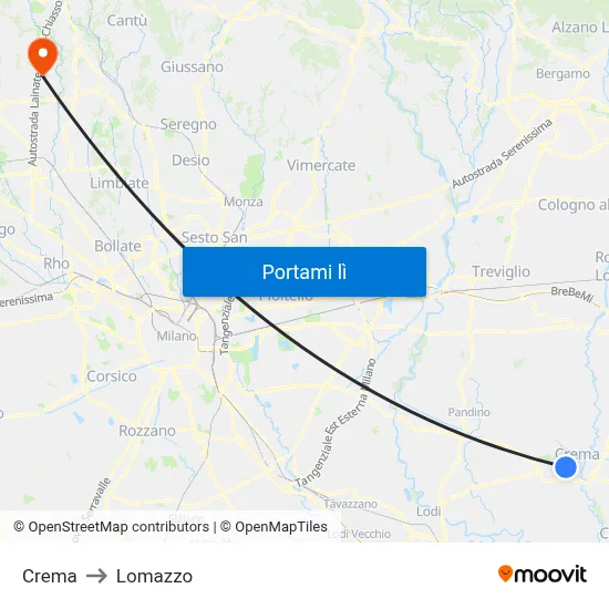 Crema to Lomazzo map