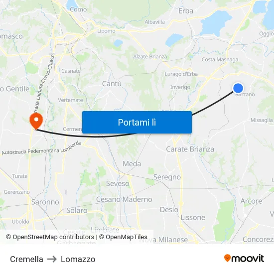 Cremella to Lomazzo map