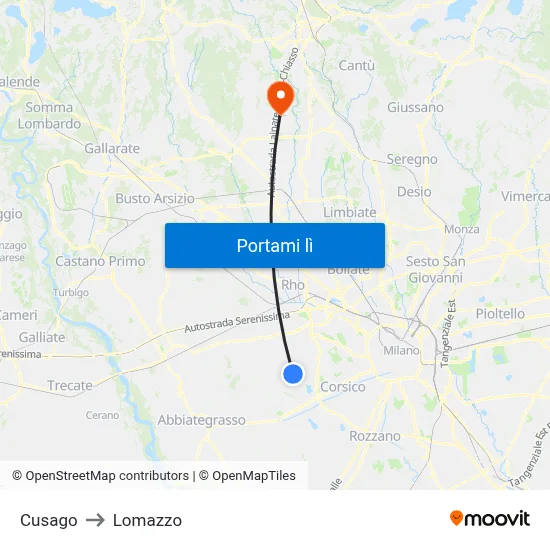 Cusago to Lomazzo map