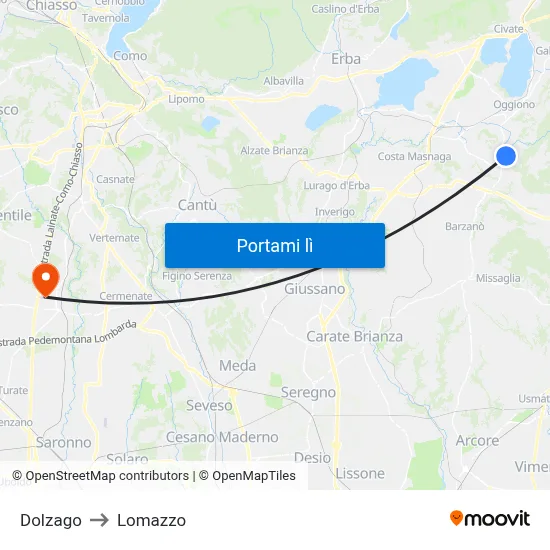 Dolzago to Lomazzo map