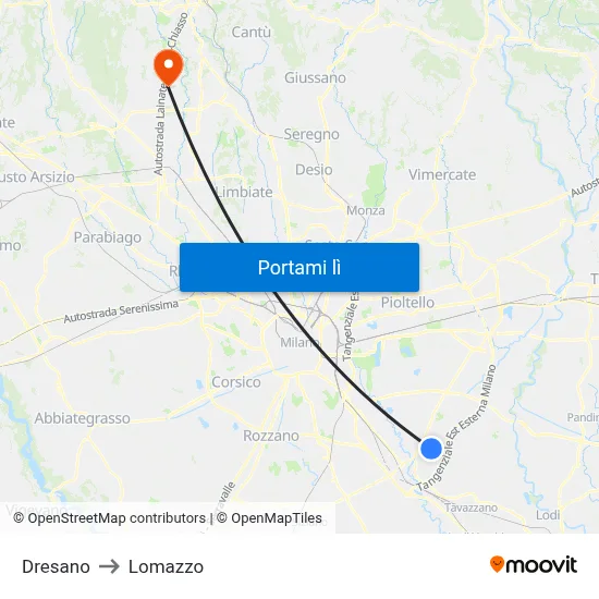 Dresano to Lomazzo map
