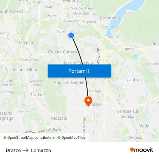 Drezzo to Lomazzo map
