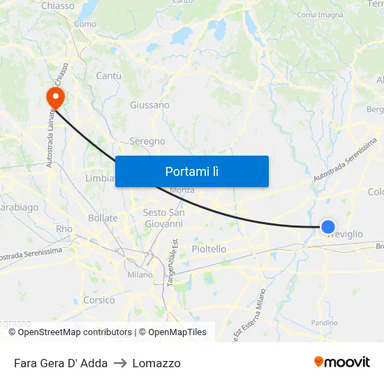 Fara Gera D' Adda to Lomazzo map