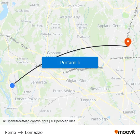 Ferno to Lomazzo map