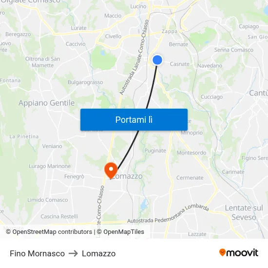 Fino Mornasco to Lomazzo map